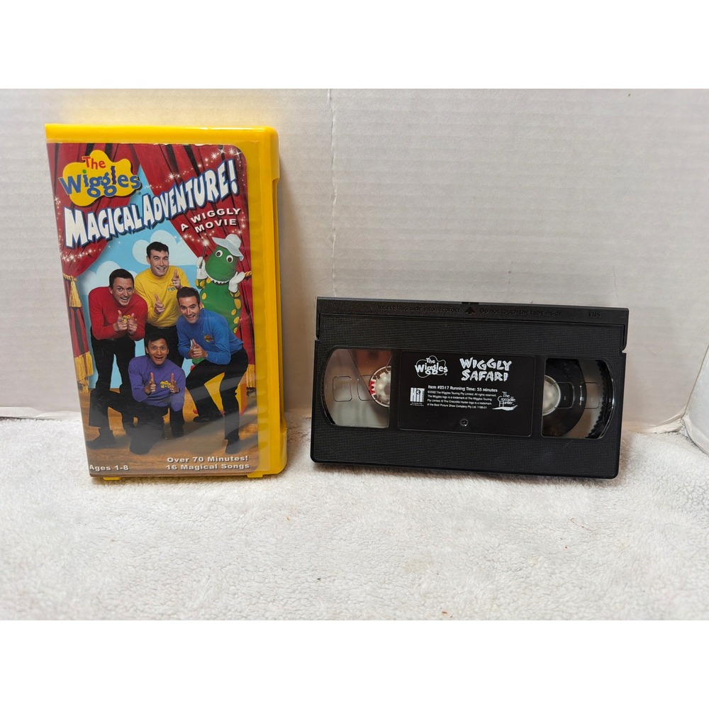 Vintage The Wiggles VHS Tapes Kids Yellow Magical Adventure & Wiggly Safari 2pk